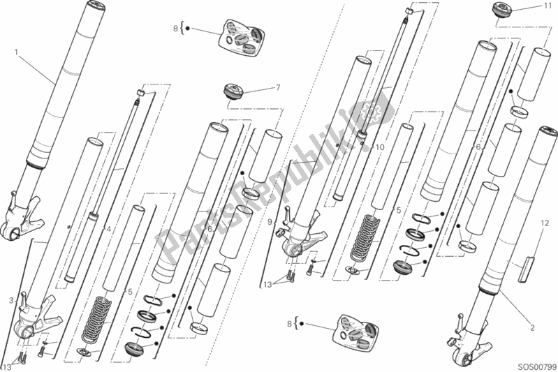All parts for the Front Fork of the Ducati Diavel Xdiavel Thailand 1260 2016 All parts for the Front Fork of the Ducati Diavel Xdiavel Thailand 1260 2016
